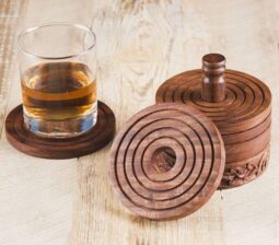 Wooden Carved Tea Coaster Set