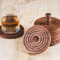 Wooden Carved Tea Coaster Set